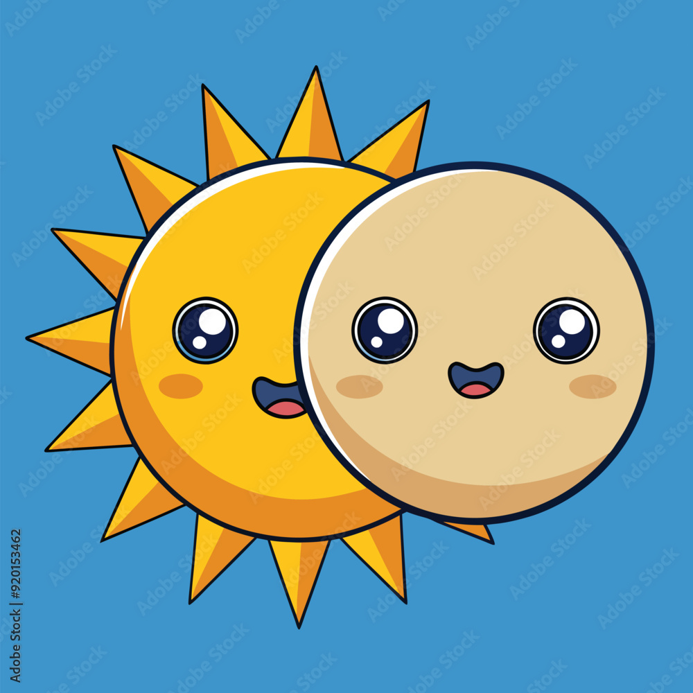 Obraz premium Cute postcard with sun and moon vector illustration