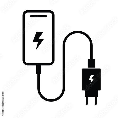 Phone Charging Icon as a Symbol for Mobile Charging Station outline black and white style