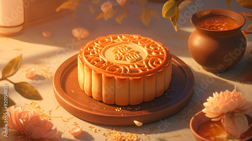 Delicious Mid-Autumn Festival mooncake illustration	
