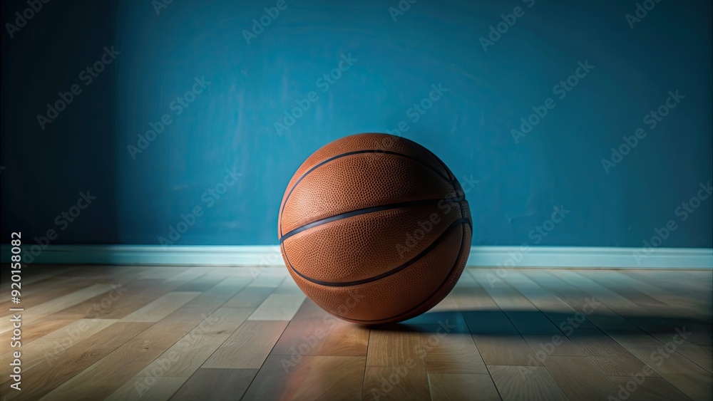 Fototapeta premium Orange basketball on a hardwood court , sports, competition, ball, game, sport, basketball, court, gym, exercise, team, dribble