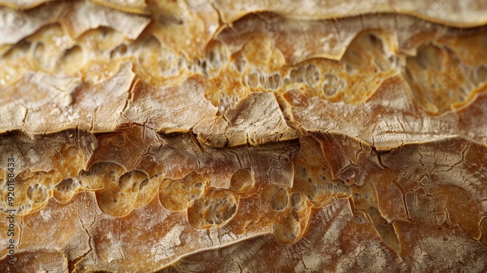 The rippled and crackled surface of a sourdough loaf a result of the natural fermentation and rising process giving it a unique and distinct appearance. The rippled and crackled surface of a sourdough loaf a result of the natural fermentation and rising process giving it a unique and distinct appearance.