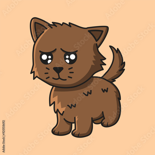 cute brown sad kitten cartoon illustration