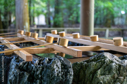 Canvas Print Shinto water ablution pavilion (Chozuya) at Ise Jingu Shrine.