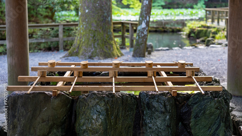 Shinto water ablution pavilion (Chozuya) at Ise Jingu Shrine. photo