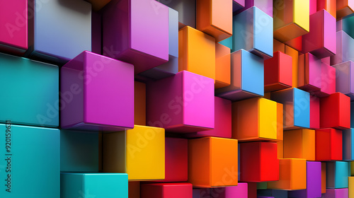 A vibrant abstract background featuring colorful cubes and geometric patterns, with shades of blue and purple, creating a modern and artistic design