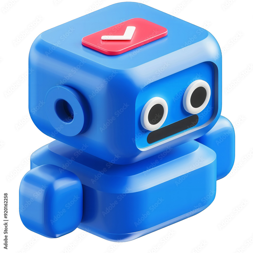 A blue robot with a red button on its head A blue robot with a red button on its head