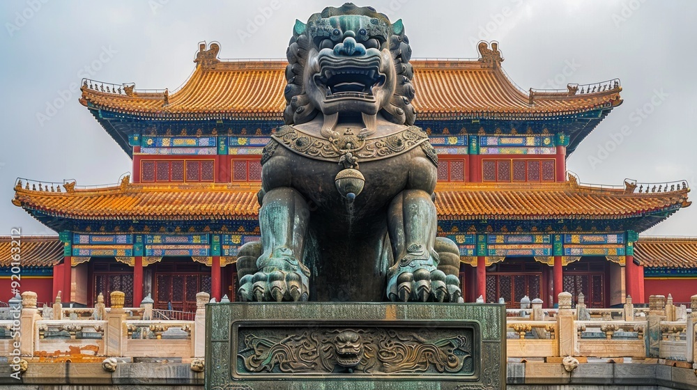 Fototapeta premium Bronze Lion Guardian in Front of the Forbidden City