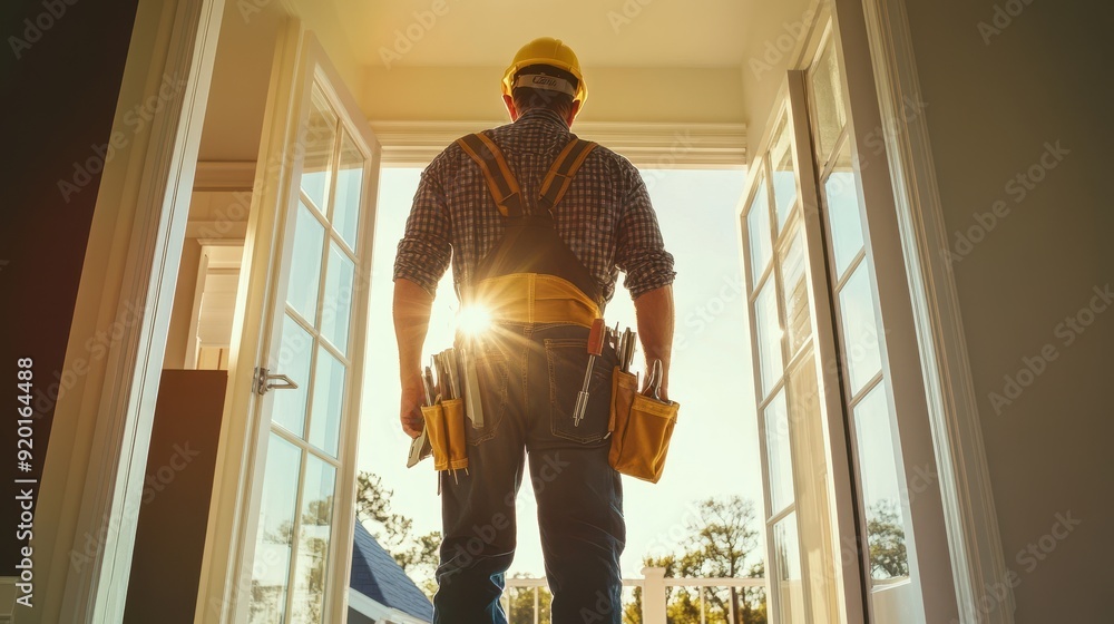 custom made wallpaper toronto digitalConstruction Worker Standing in Doorway Looking Out at New Home Construction