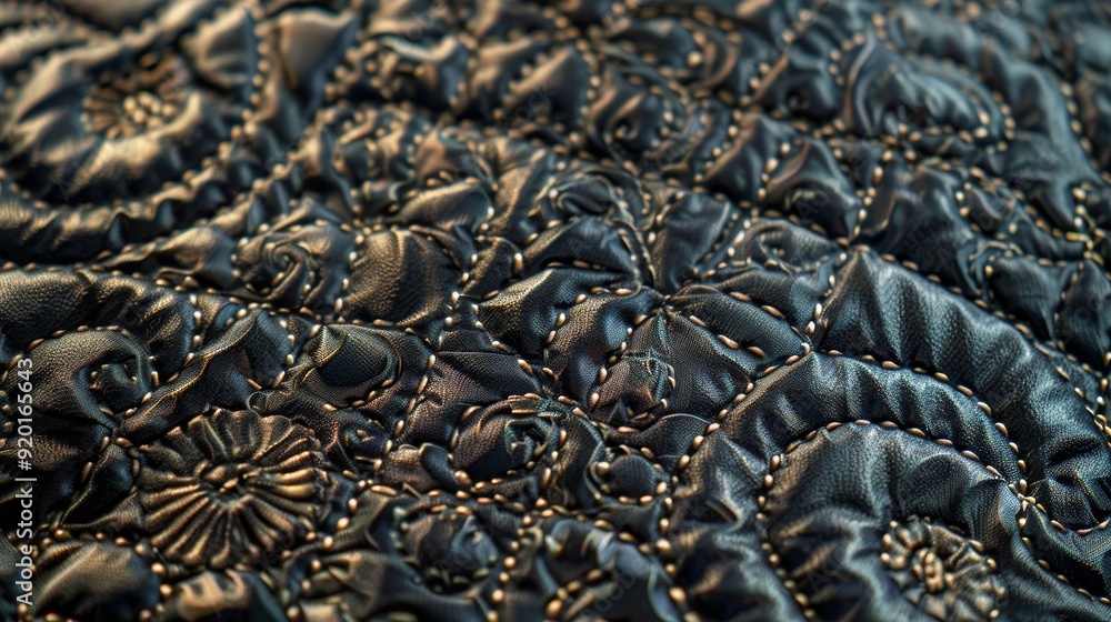 A closeup of the patterned fabric used for the car seat showing intricate details and texture. A closeup of the patterned fabric used for the car seat showing intricate details and texture.