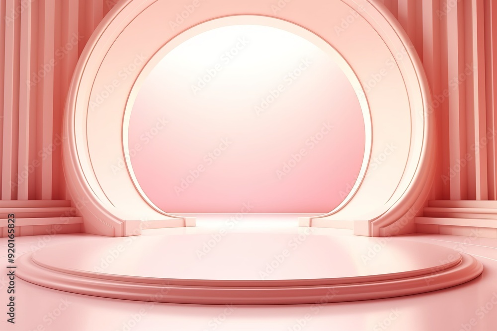 Pink abstract minimal podium with an oval archway. Pink abstract minimal podium with an oval archway.