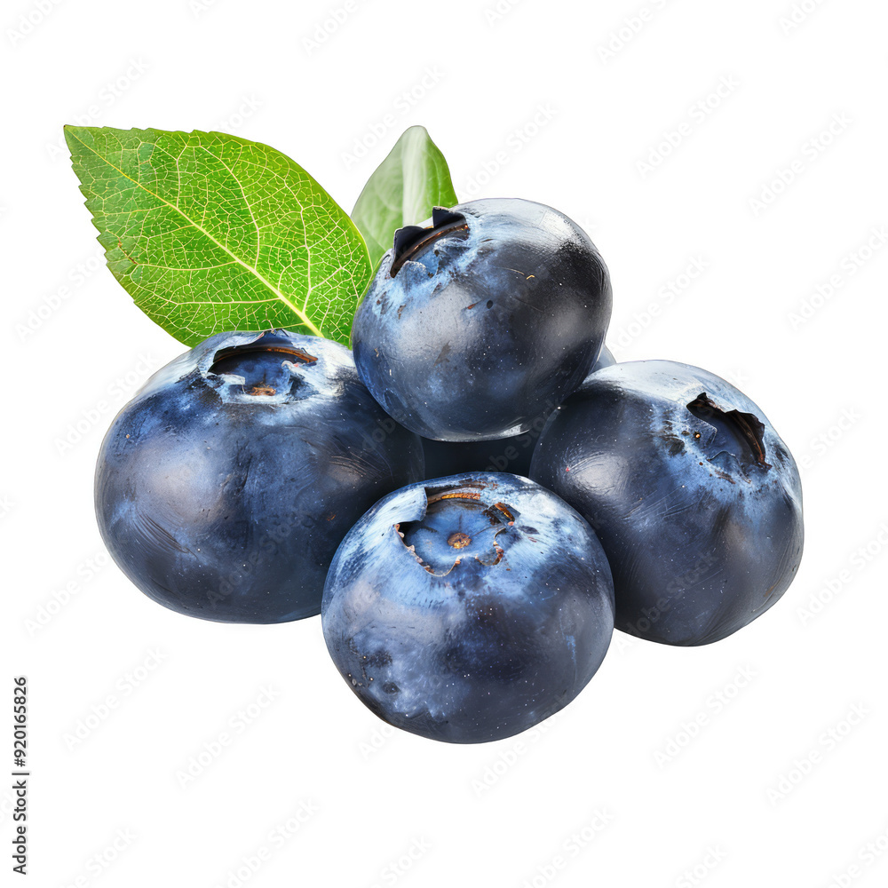 A bunch of blueberries with a leaf on top A bunch of blueberries with a leaf on top