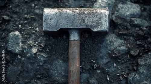 View of steel hammer for construction work with nails 