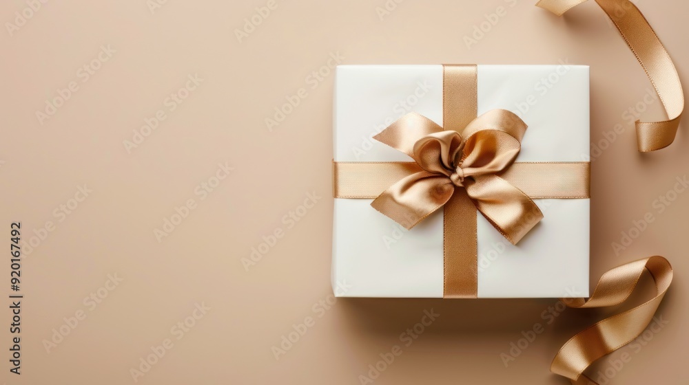 White Gift Box with Gold Ribbon and Bow White Gift Box with Gold Ribbon and Bow
