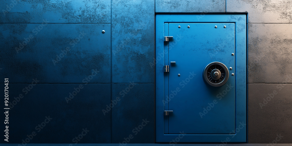 Blue metal vault door protecting money and valuables Blue metal vault door protecting money and valuables