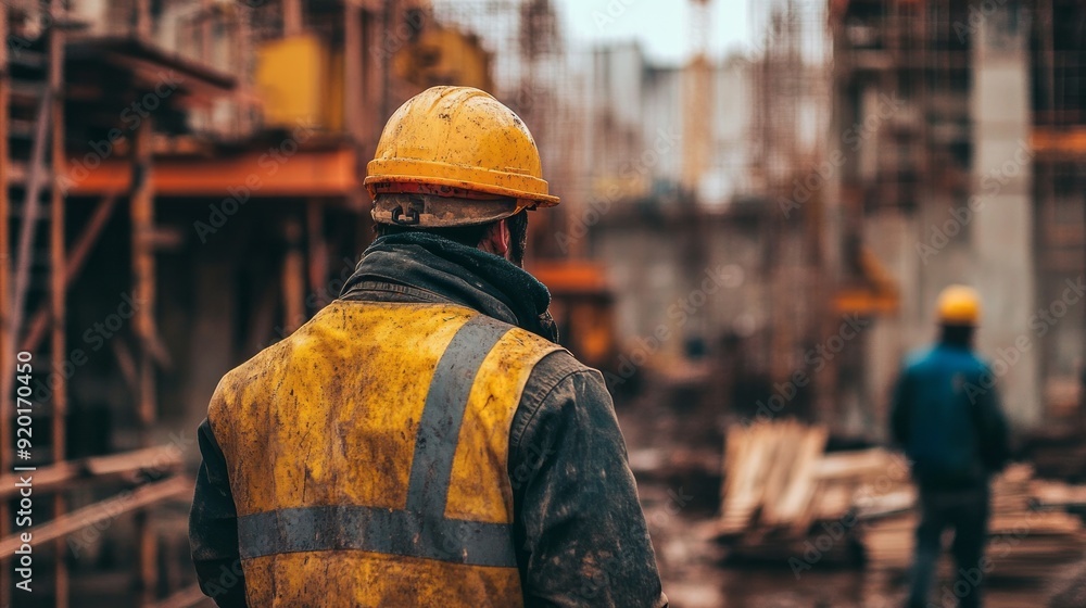 Worker at a construction site builders Worker at a construction site builders