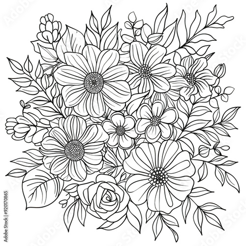 A drawing of a flower bouquet with a variety of flowers