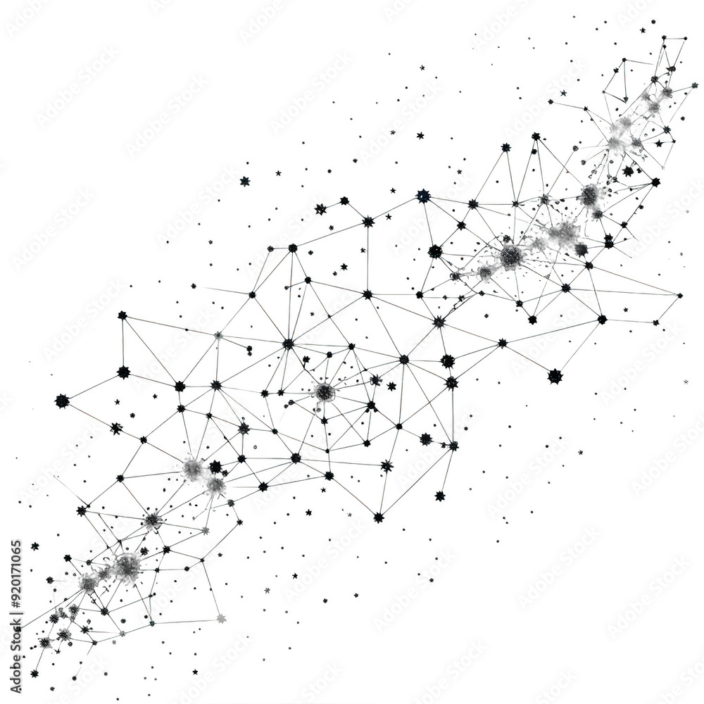 A black and white image of a starry sky with a line of stars connecting them A black and white image of a starry sky with a line of stars connecting them