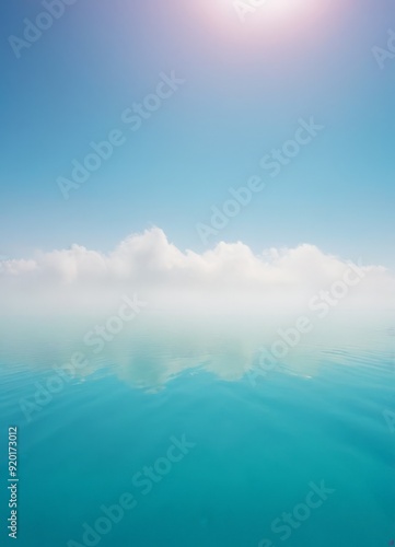 large body water with bright sun in the background