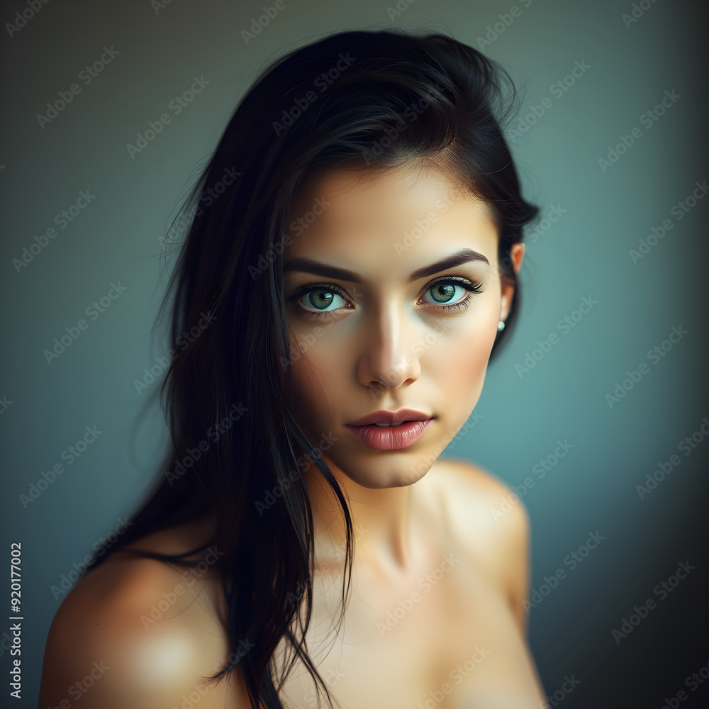 Belleza Espectacular, Mujer de Ojos Verdes y Cabello Negro Belleza Espectacular, Mujer de Ojos Verdes y Cabello Negro