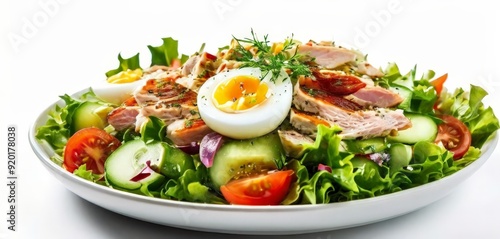 plate salad with egg and tomatoes