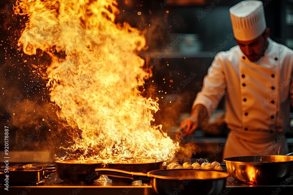 Culinary Mastery. Professional chef in a busy kitchen Culinary Mastery. Professional chef in a busy kitchen