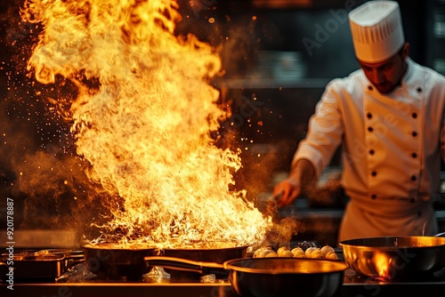 Culinary Mastery. Professional chef in a busy kitchen