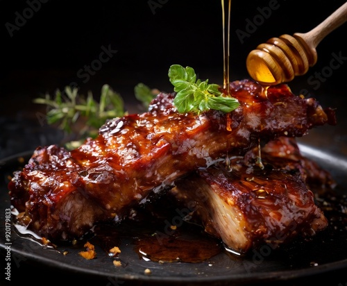 plate meat with honey on it