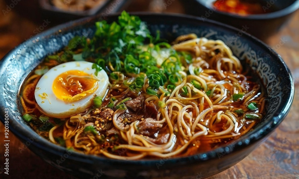 bowl noodles with egg on top bowl noodles with egg on top