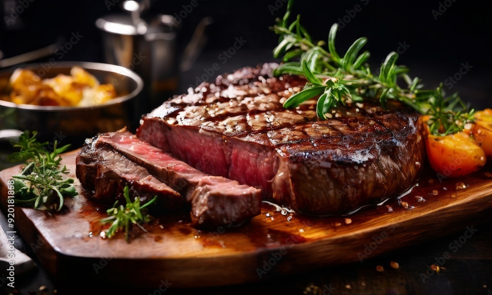 steak on wooden cutting board with fork steak on wooden cutting board with fork