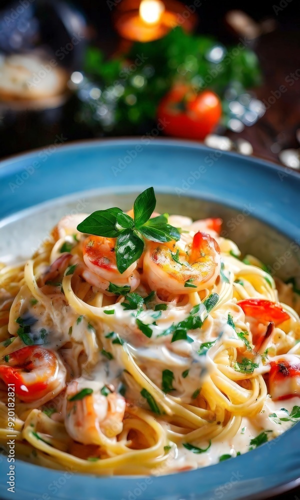 plate pasta with shrimp and tomato sauce plate pasta with shrimp and tomato sauce