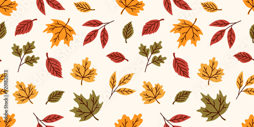 Seamless pattern with the image of autumn leaves. Flat vector illustration.