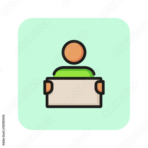 News presenter line icon. News, media world, broadcasting. News concept. Vector illustration can be used for topics like news, broadcasting, social media photo