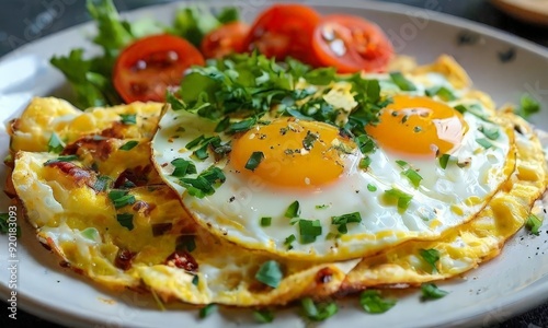 plate with eggs and tomatoes on it