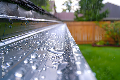 Well-Maintained Aluminum Rain Gutter System on Suburban Home with Recent Rainfall