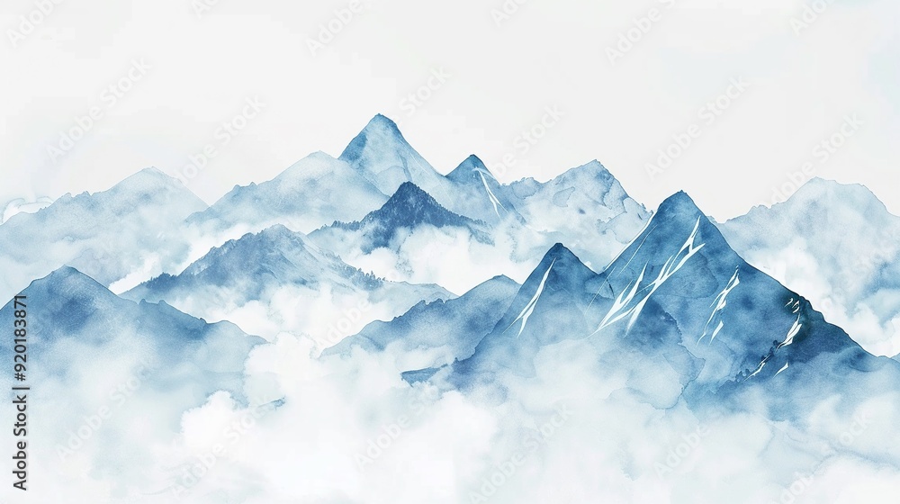custom made wallpaper toronto digitalMountain peaks surrounded by rolling clouds,Clipart, watercolor illustration, Perfect for nursery art The style is hand  drawn, white background