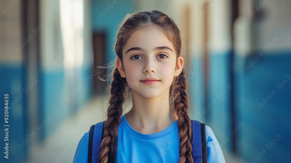 Portrait of young girl student attending school Portrait of young girl student attending school