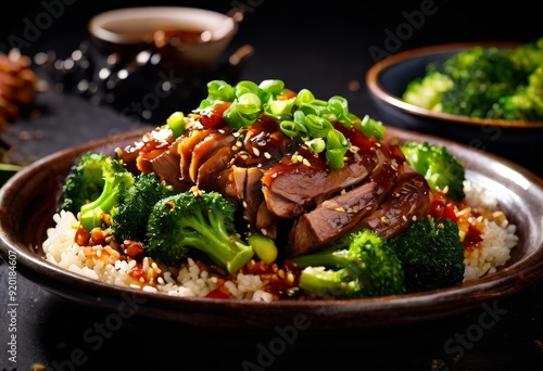 plate food with brocco and brocco photo