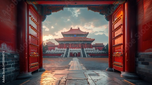 Fototapeta Naklejka Na Ścianę i Meble -  Sunrise View Through the Gate of Forbidden City