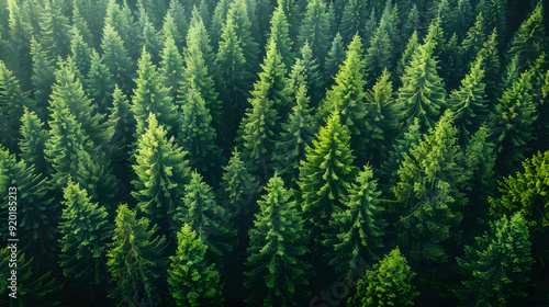 Aerial top view of summer green trees in rural Finnish forest