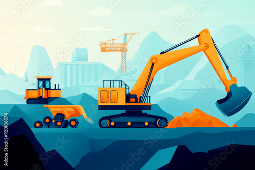 Surface mining, openpit excavation, flat design illustration photo