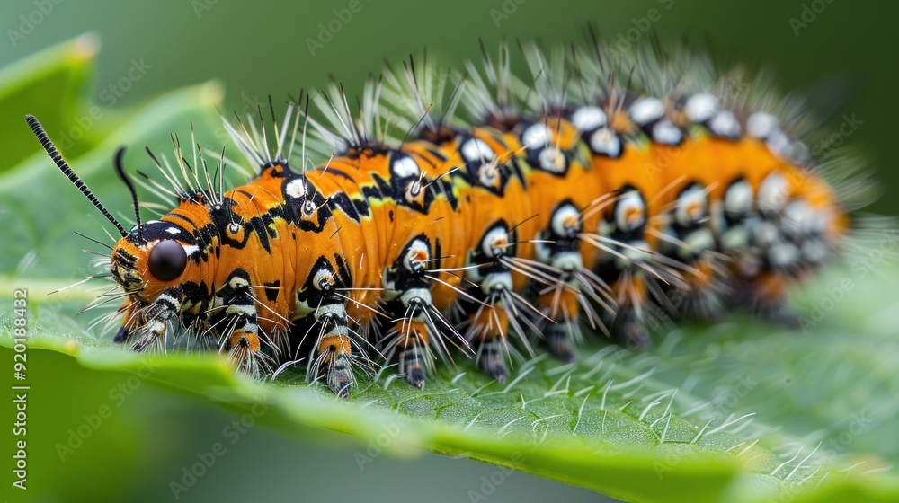 Close-Up of a Vibrant Caterpillar on a Leaf Close-Up of a Vibrant Caterpillar on a Leaf