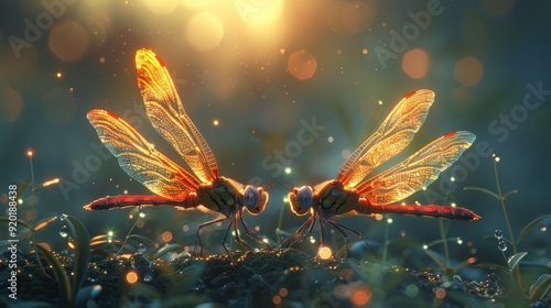 Two Dragonflies in a Mystical Meadow