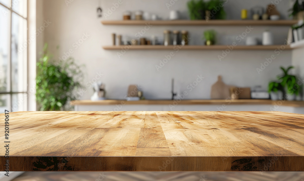 Empty beautiful wood tabletop counter on interior in clean and bright background, Ready for display, Banner, or product montage Empty beautiful wood tabletop counter on interior in clean and bright background, Ready for display, Banner, or product montage