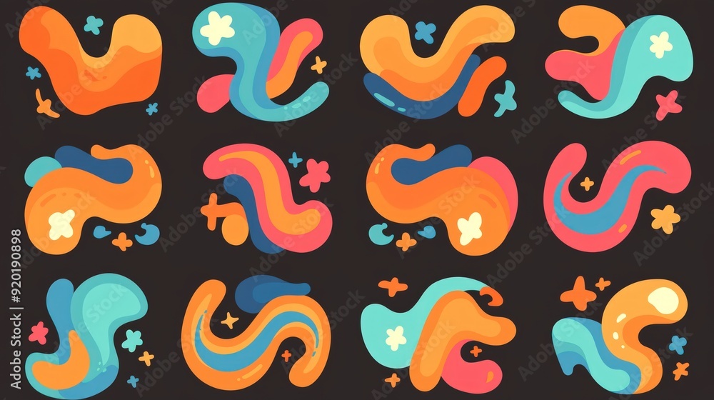 Abstract Colorful Shapes on Black Background Abstract Colorful Shapes on Black Background