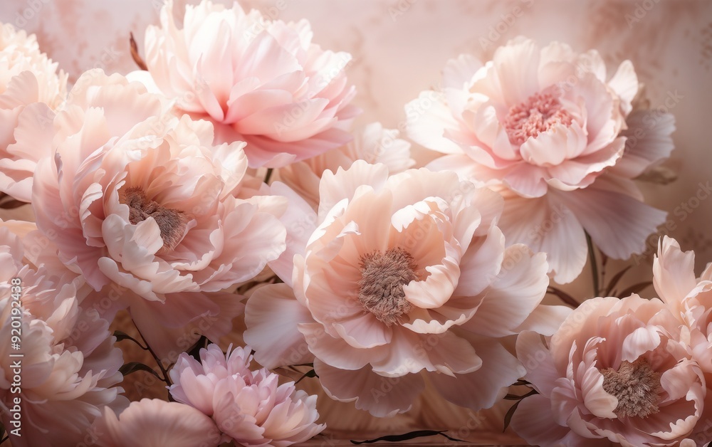 Delicate Blush Pink Peonies Close-Up in Soft Light Wallpaper Delicate Blush Pink Peonies Close-Up in Soft Light Wallpaper