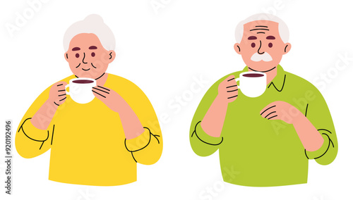 Elderly Retired People Drinking Coffee and Tea