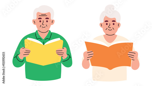 Elderly Retired People Reading Newspaper