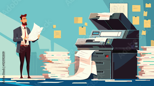 Flat vector Office documents copier cartoon vector illustration