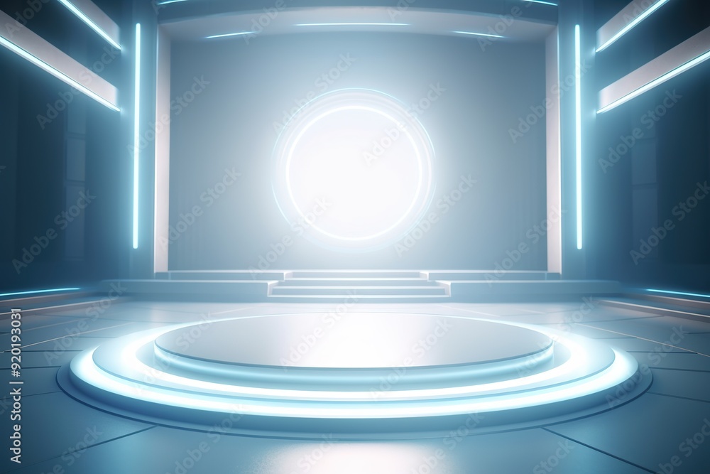 Futuristic pedestal with neon lights and glowing circle. Futuristic pedestal with neon lights and glowing circle.