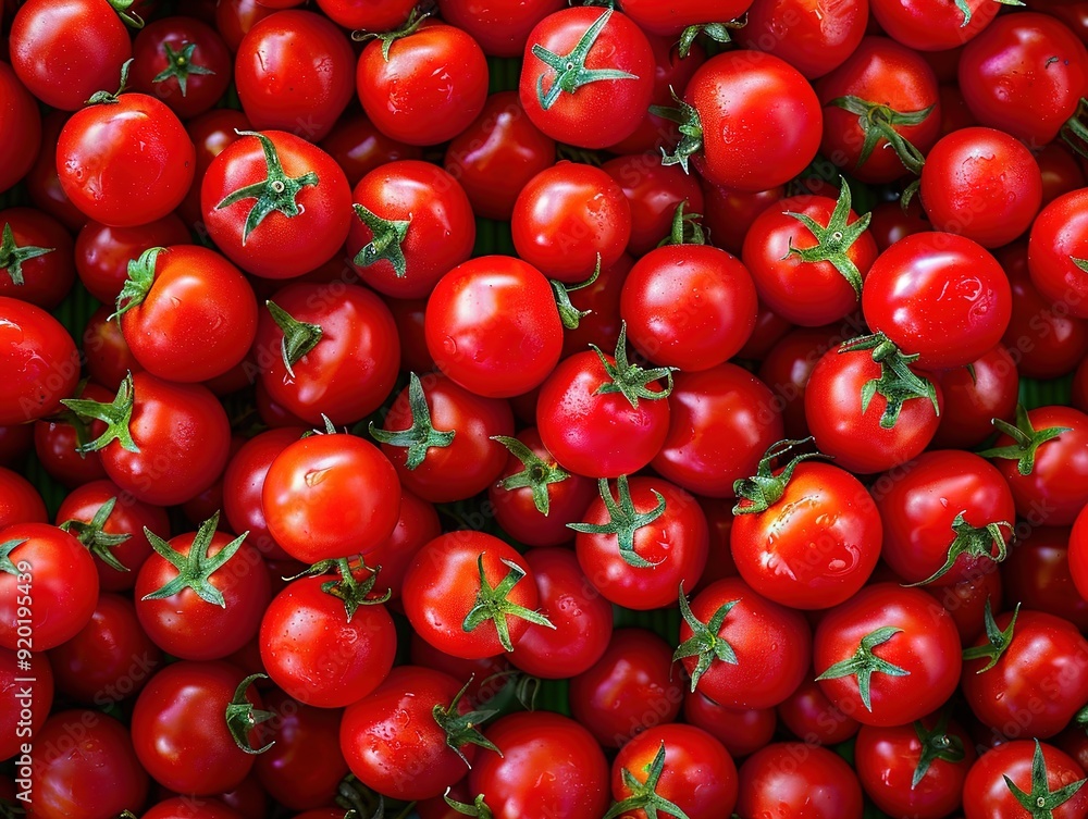 Stunning Top View of Vibrant Red Cherry Tomatoes Piled High, Exuding Freshness and Healthiness for a Nutritious Diet. A Real Photo Capturing the Essence of Healthy Eating. Stunning Top View of Vibrant Red Cherry Tomatoes Piled High, Exuding Freshness and Healthiness for a Nutritious Diet. A Real Photo Capturing the Essence of Healthy Eating.